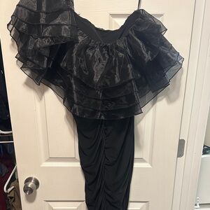 Fashion Nova Black One-Shoulder Ruffle Dress